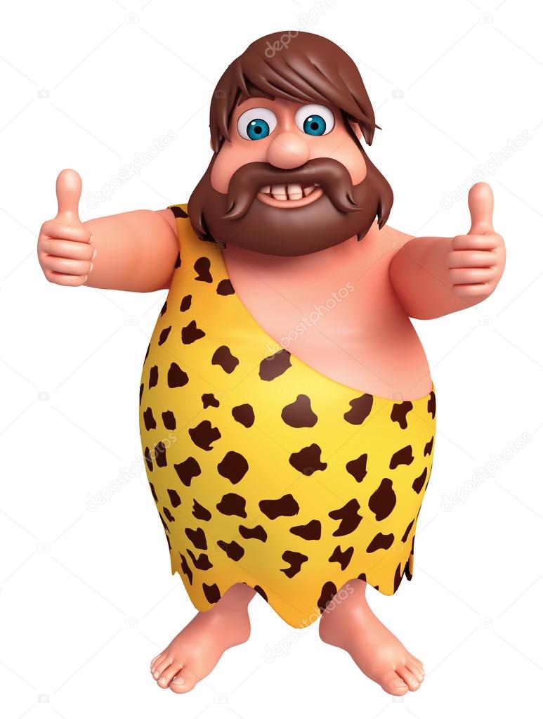 Cartoon caveman with thums up pose