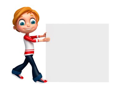 3D render, küçük çocukla beyaz tahta