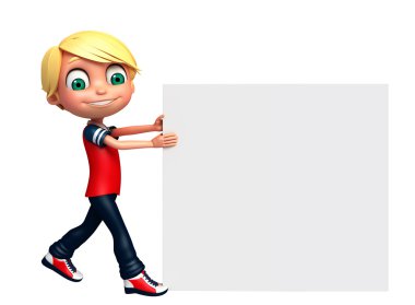 3D render, küçük çocukla beyaz tahta