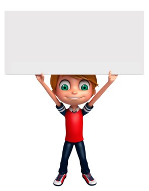 3D render, küçük çocukla beyaz tahta