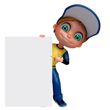 3D render, küçük çocukla beyaz tahta