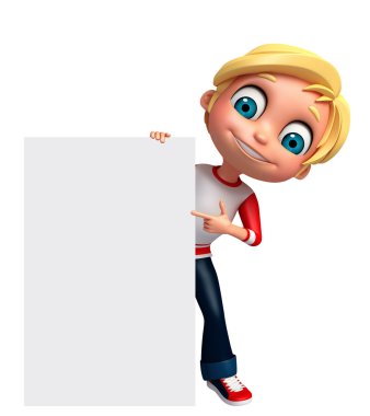 3D render, küçük çocukla beyaz tahta