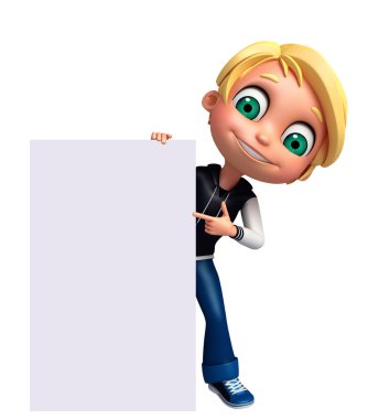 3D render, küçük çocukla beyaz tahta