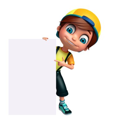 3D render, küçük çocukla beyaz tahta