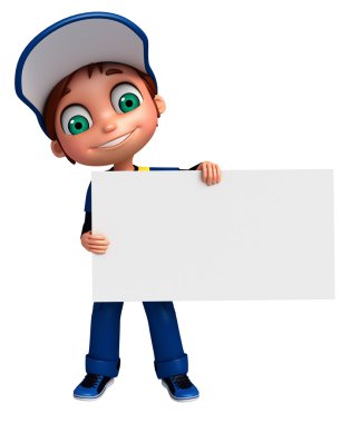 3D render, küçük çocukla beyaz tahta