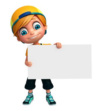 3D render, küçük çocukla beyaz tahta