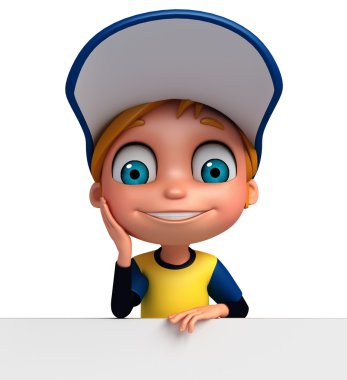 3D render, küçük çocukla beyaz tahta