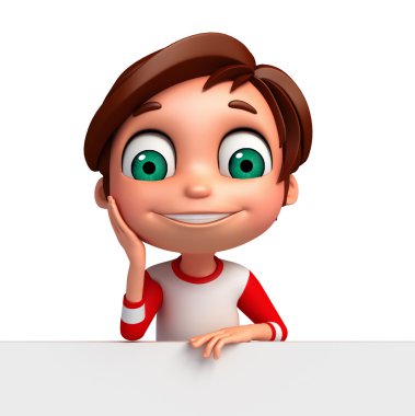 3D render, küçük çocukla beyaz tahta