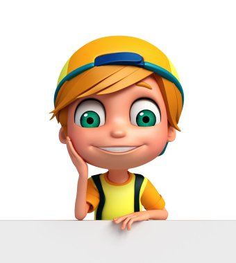 3D render, küçük çocukla beyaz tahta