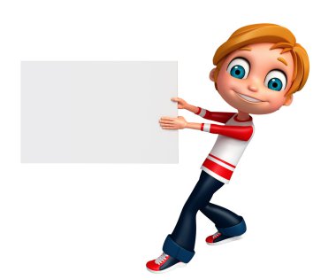 3D render, küçük çocukla beyaz tahta