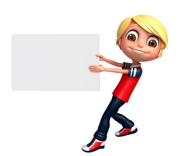 3D render, küçük çocukla beyaz tahta