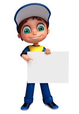 3D render, küçük çocukla beyaz tahta