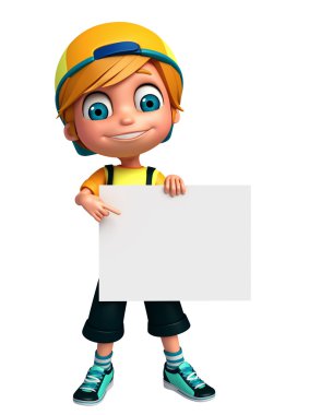 3D render, küçük çocukla beyaz tahta