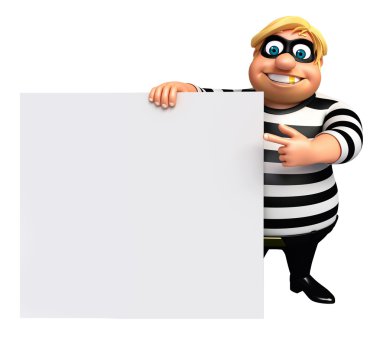 3D Rendered illustration of fate Thief with white board clipart
