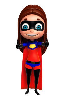 sevimli kız bir süper kahraman olarak poz başparmak