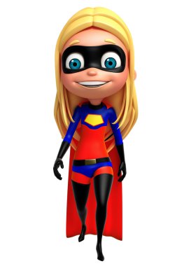 sevimli kız poz yürüyen bir süper kahraman olarak