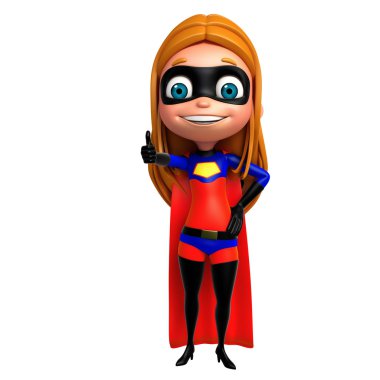 sevimli kız bir süper kahraman olarak poz başparmak