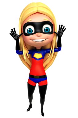 bir süper kahraman komik poz olarak sevimli kız