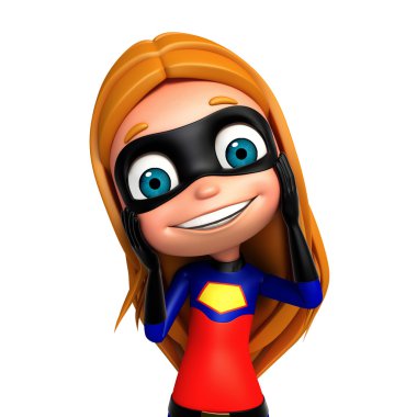 bir süper kahraman komik poz olarak sevimli kız