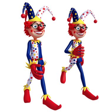 çalışan ve poz yürüme ince palyaço 3D Rendered çizimi