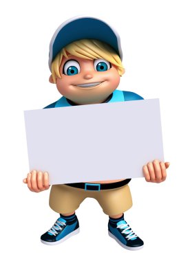  3D render, küçük çocukla beyaz tahta