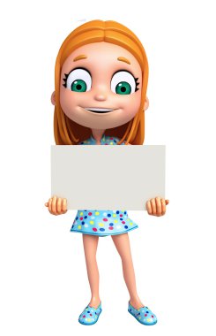  3D render, küçük kızla beyaz tahta