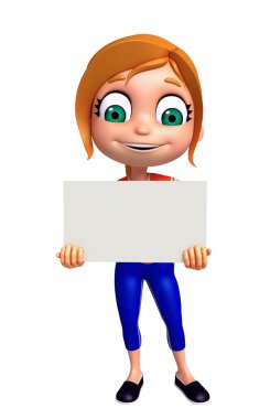  3D render, küçük kızla beyaz tahta