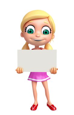  3D render, küçük kızla beyaz tahta