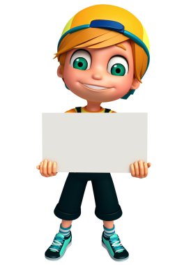  3D render, küçük çocukla beyaz tahta