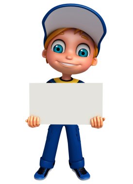  3D render, küçük çocukla beyaz tahta