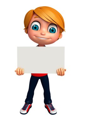  3D render, küçük çocukla beyaz tahta