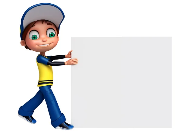 3d 渲染的小男孩与白板 — 图库照片