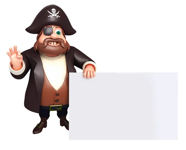 Ilustração renderizada 3D do pirata com placa branca — Fotografia de Stock