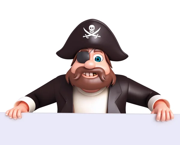 3D Rendered illustration of pirate with white board — Stock Photo, Image