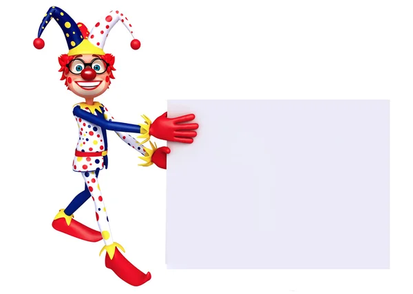 3D Изображение тонкого клоуна с белой доской — стоковое фото