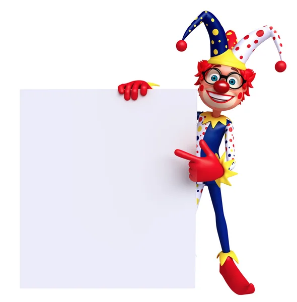 3D Rendered illustratie van slanke clown met white-board — Stockfoto