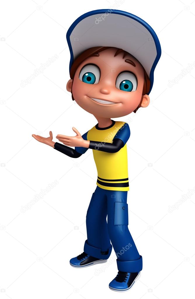 3D Render of Little boy pointing pose