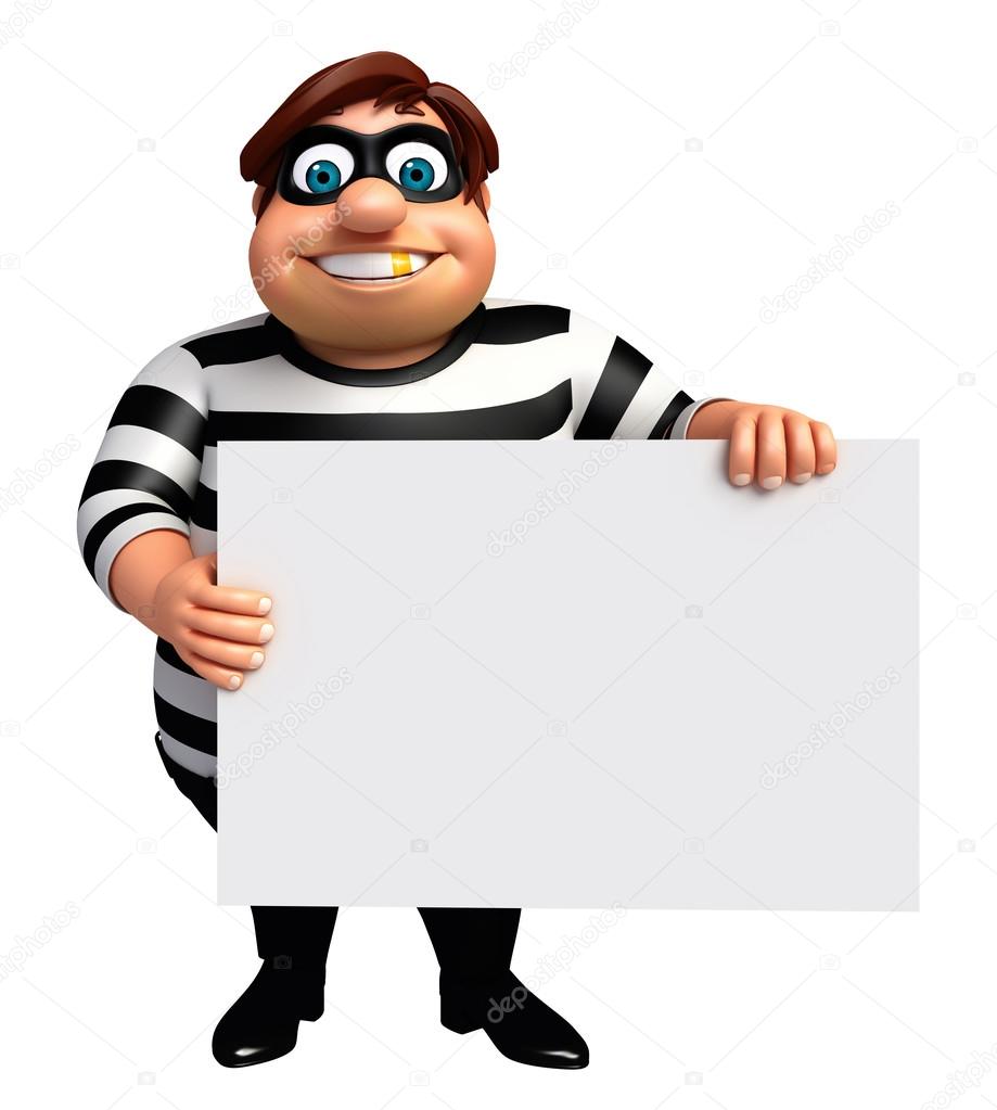 3D Rendered illustration of fate Thief with white board