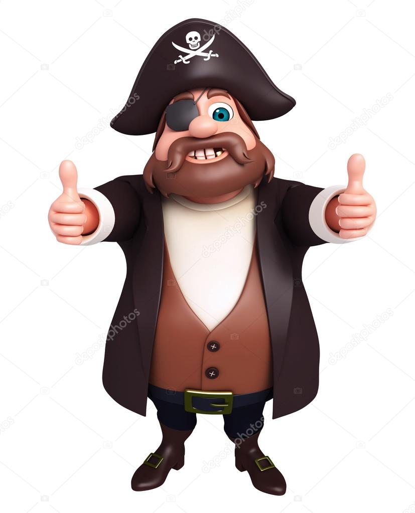  3D Rendered illustration of pirate with thumbs up pose