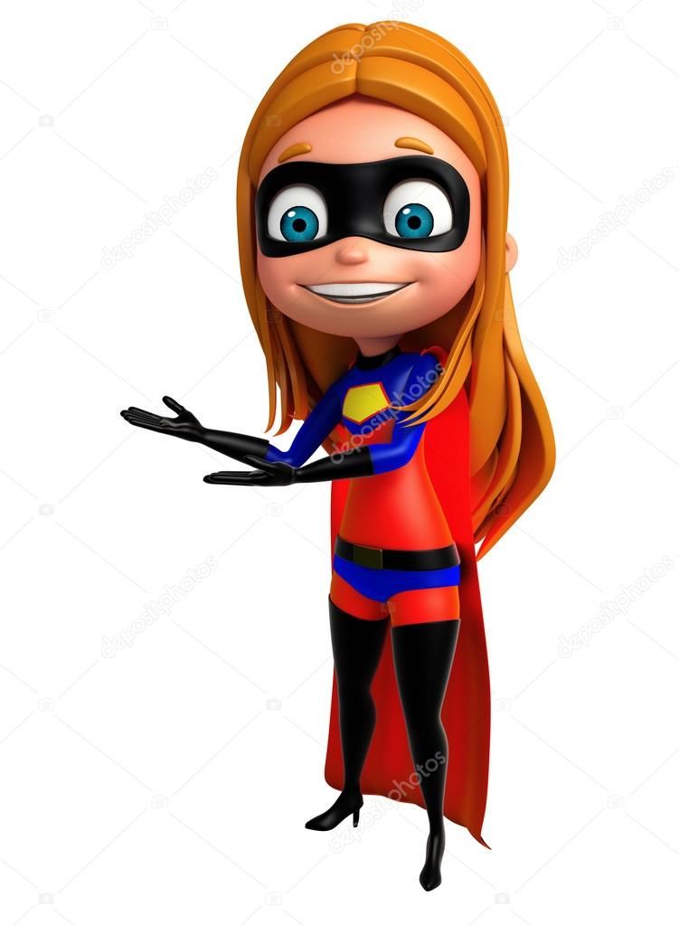 cute girl as a superhero pointing pose