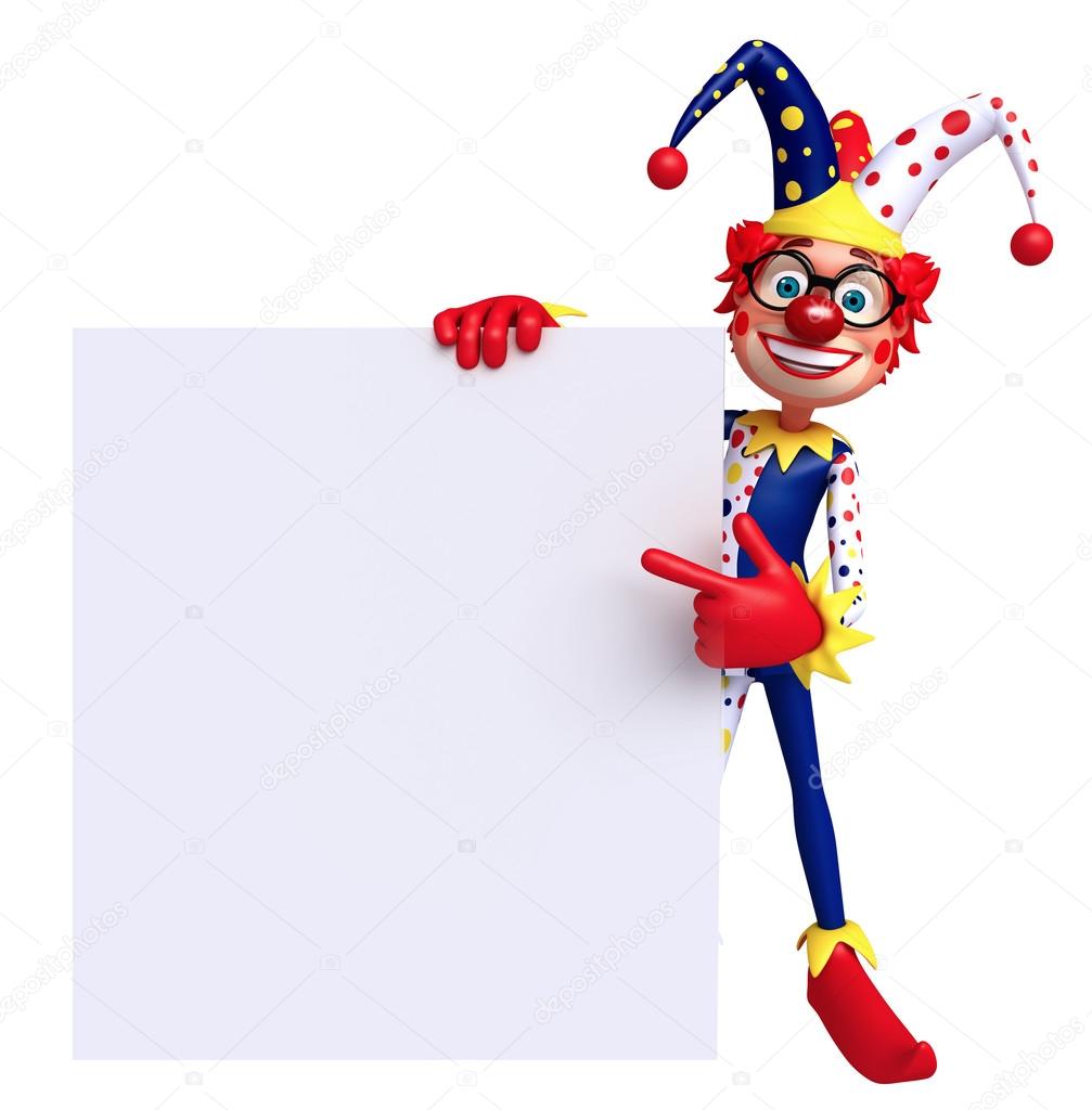 3D Rendered illustration of slim clown with white board