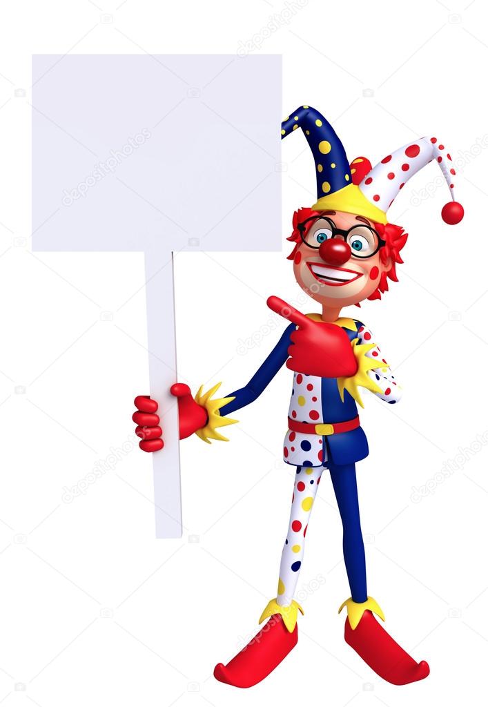 3D Rendered illustration of slim clown with white board