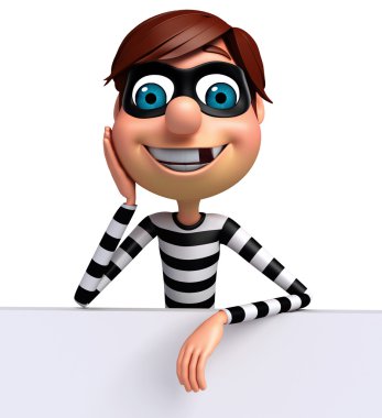 3D Rendered illustration of Thief with white board clipart