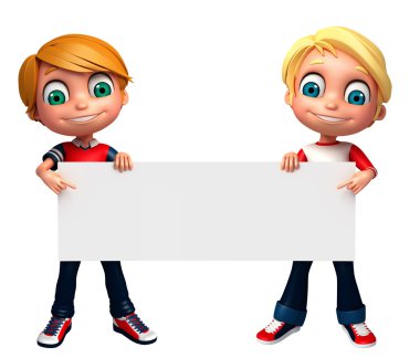 3D render, küçük çocukla beyaz tahta 