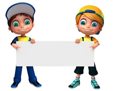 3D render, küçük çocukla beyaz tahta 