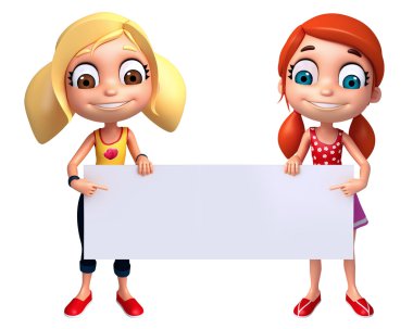 3D render, küçük kızla beyaz tahta 