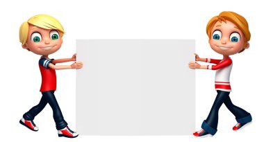 3D render, küçük çocukla beyaz tahta 