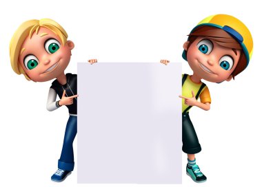 3D render, küçük çocukla beyaz tahta 