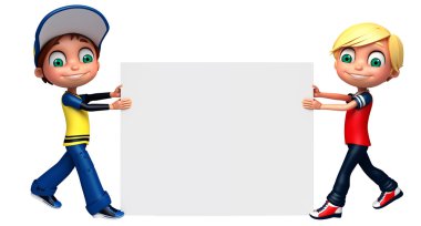 3D render, küçük çocukla beyaz tahta 