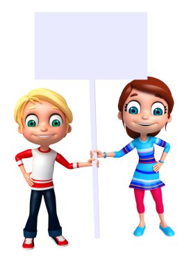 3D render, küçük erkek ve kız beyaz tahta ile 